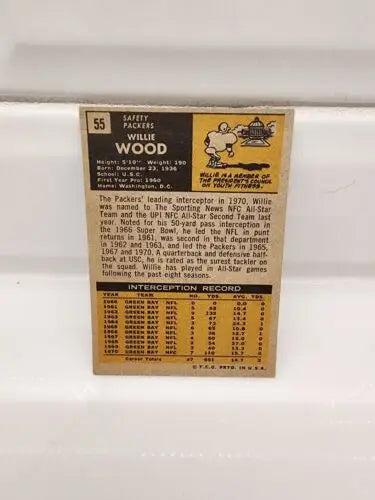 Vintage Willie Wood trading card from 1971 Topps for Green Bay Packers fans
