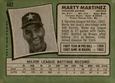 1971 Topps #602 Marty Martinez Houston Astros baseball card original printing