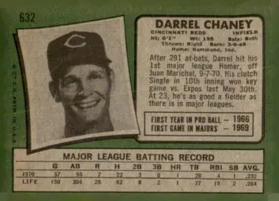 1971 Topps Darrel Chaney baseball card, a classic sports trading card for collectors