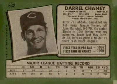 Vintage Darrel Chaney baseball trading card from 1971 Topps #632 EX