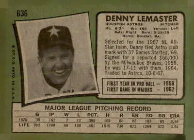 Vintage 1971 Topps Denny Lemaster sports trading card featuring Denny Lemaster baseball