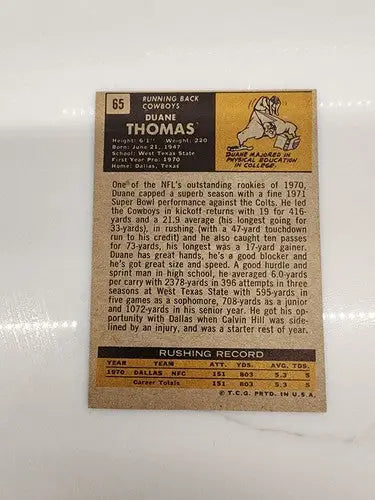 Vintage Duane Thomas football trading card from 1971 Topps Dallas Cowboys NR-MT