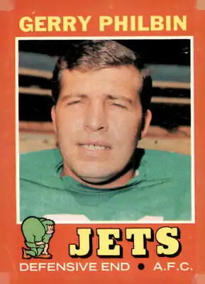 Gerry Philbin football card from 1971 Topps featuring York Jets player