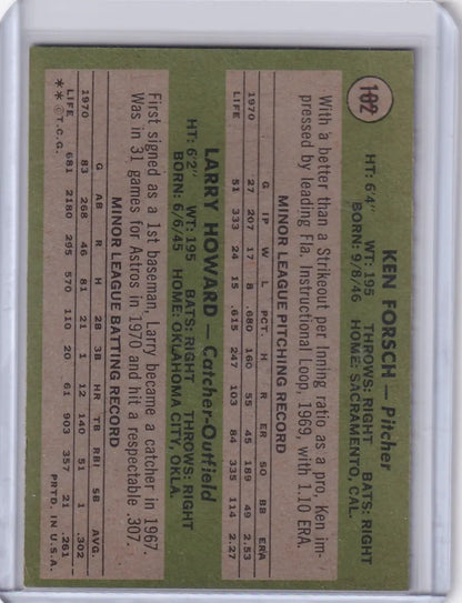 1971 Topps Baseball card featuring Astros Rookies Ken Forsch and Larry Howard RC stats