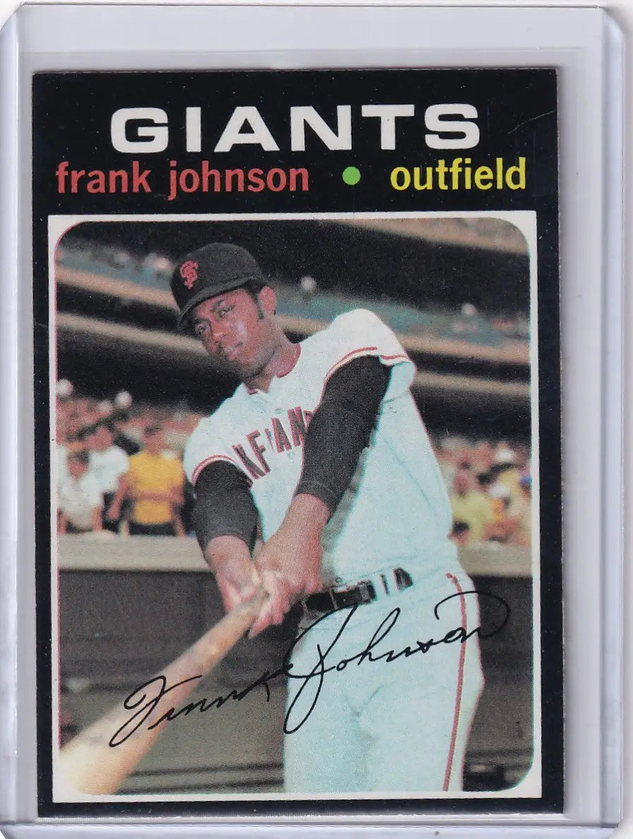 1971 Topps Baseball card of Frank Johnson in batting pose for San Francisco Giants