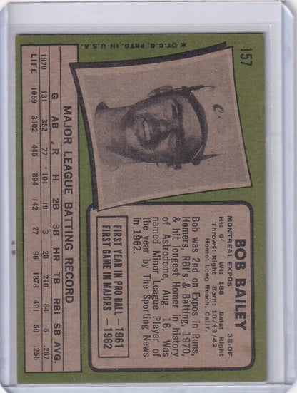Vintage 1971 Topps Baseball card featuring Bob Bailey of the Montreal Expos