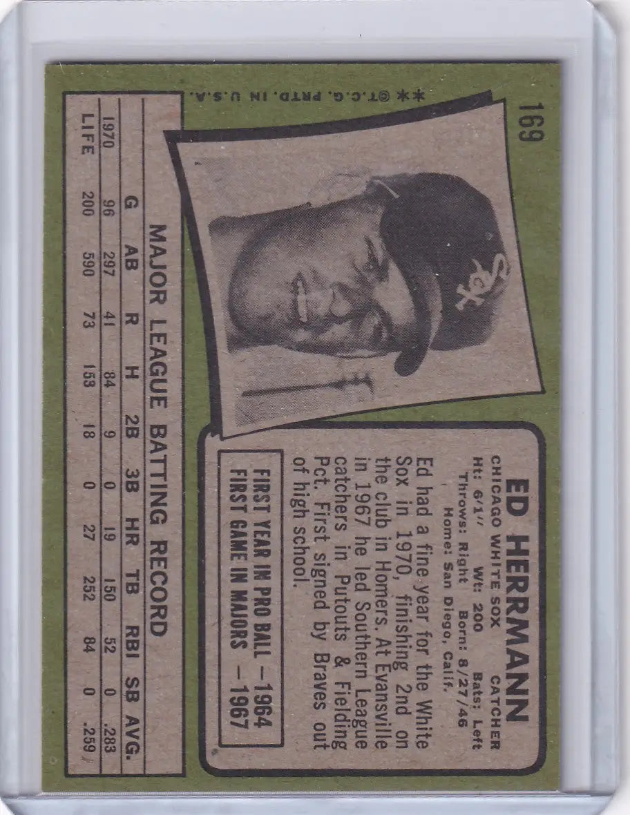 1971 Topps Baseball card featuring Ed Herrmann from the Chicago White Sox team