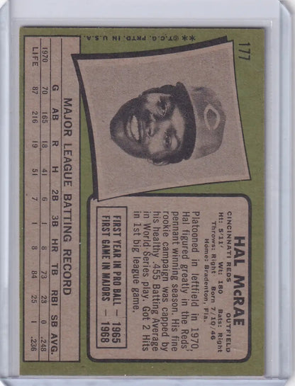 1971 Topps Baseball #177 Hal McRae card featuring the Cincinnati Reds