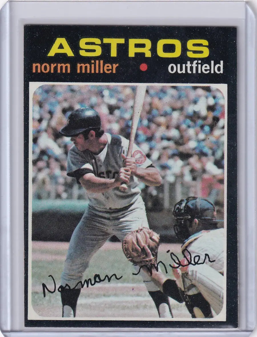 Baseball card of Norm Miller at bat for the Houston Astros from Topps Baseball 1971