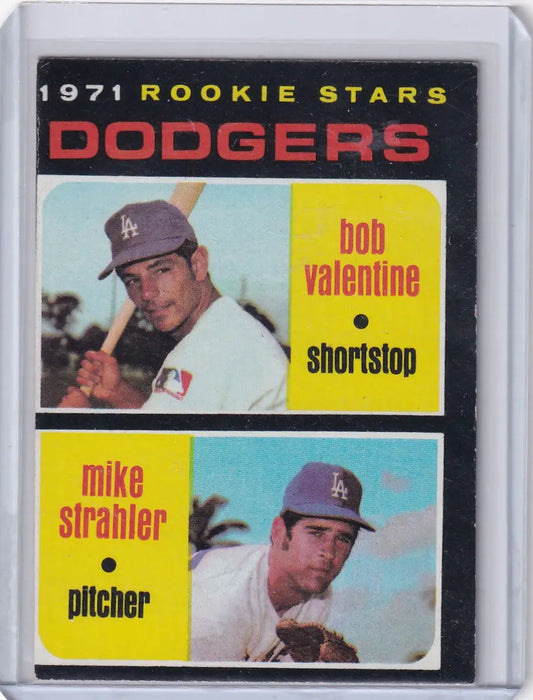 1971 Topps Baseball Dodgers Rookies Card featuring Bobby Valentine and Mike Strahler RC