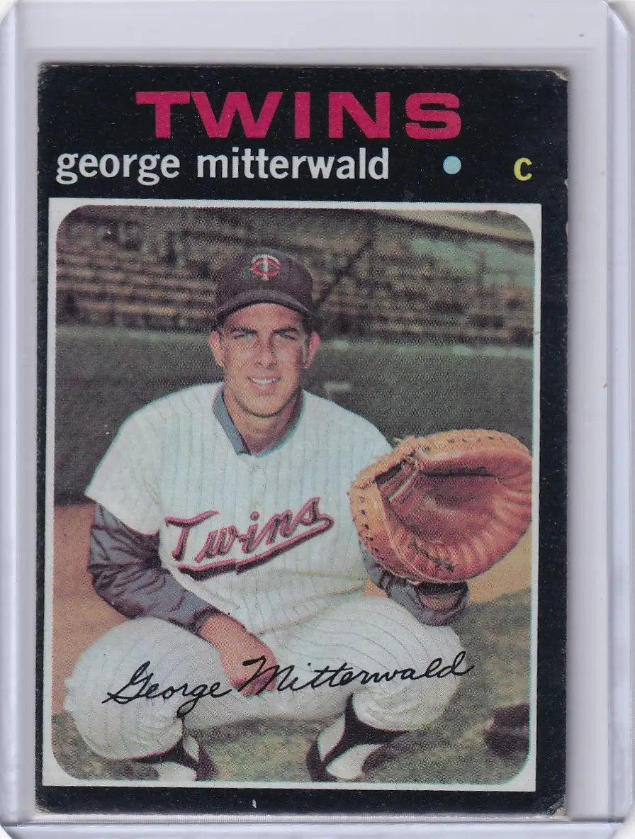 Vintage Topps Baseball card of George Mitterwald, Minnesota Twins catcher in uniform