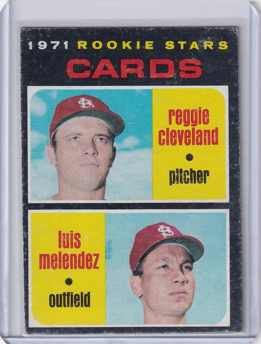 Baseball card featuring Reggie Cleveland and Luis Melendez, Topps Baseball rookies