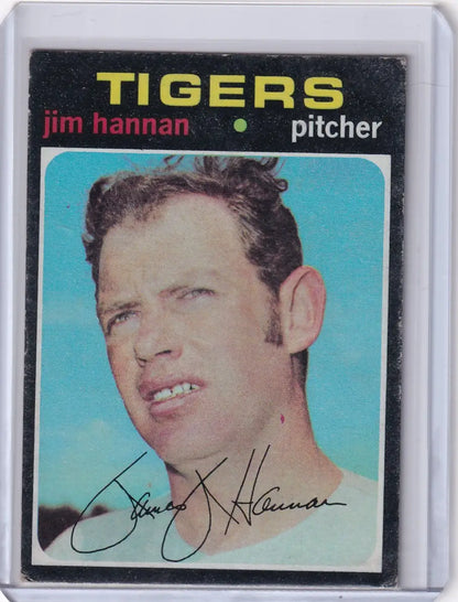 Baseball card of Jim Hannan from Topps Baseball featuring Detroit Tigers pitcher