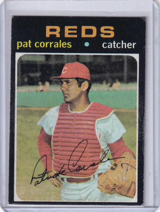Vintage Topps Baseball card of Pat Corrales Cincinnati Reds in protective case