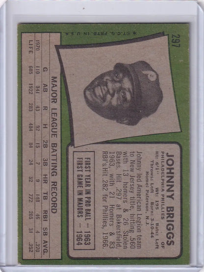 Baseball card of Johnny Briggs from Topps Baseball featuring Philadelphia Phillies player