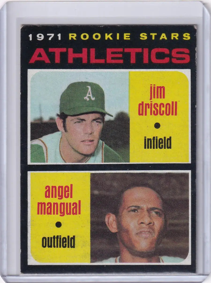Baseball card of 1971 Athletics Rookies Jim Driscoll and Angel Mangual RC