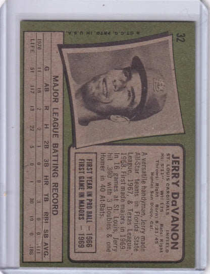 Vintage 1971 Topps Baseball card of Jerry DaVanon from the St. Louis Cardinals