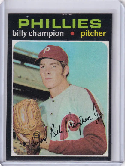 1971 Topps Baseball #323 Billy Champion card, Philadelphia Phillies pitcher in white uniform