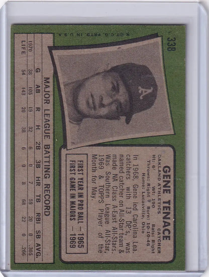 1971 Topps Baseball Gene Tenace Oakland Athletics card showcasing a vintage baseball collectible