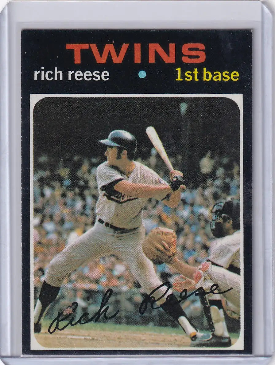 Topps Baseball card of Rich Reese swinging for the Minnesota Twins in 1971