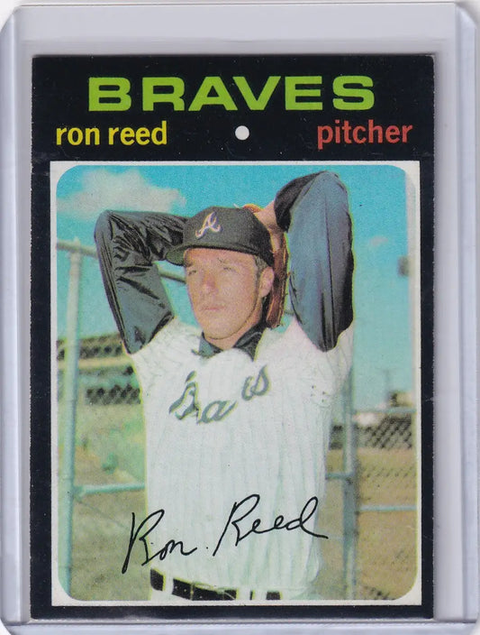 1971 Topps Baseball card of Ron Reed, Atlanta Braves pitcher, featuring vibrant artwork