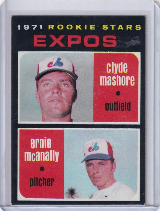 1971 Topps Baseball #376 Expos Rookies card featuring Clyde Mashore and Ernie McAnally