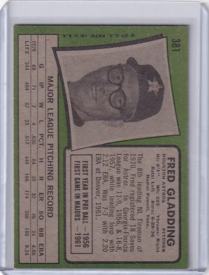 Baseball card of Fred Gladding for Topps Baseball featuring Houston Astros player