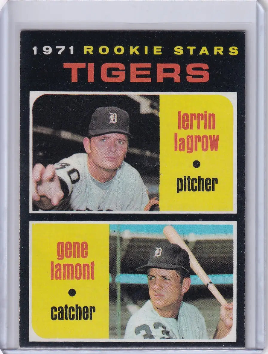 1971 Topps Baseball card showcasing Tigers Rookies Lerrin LaGrow and Gene Lamont