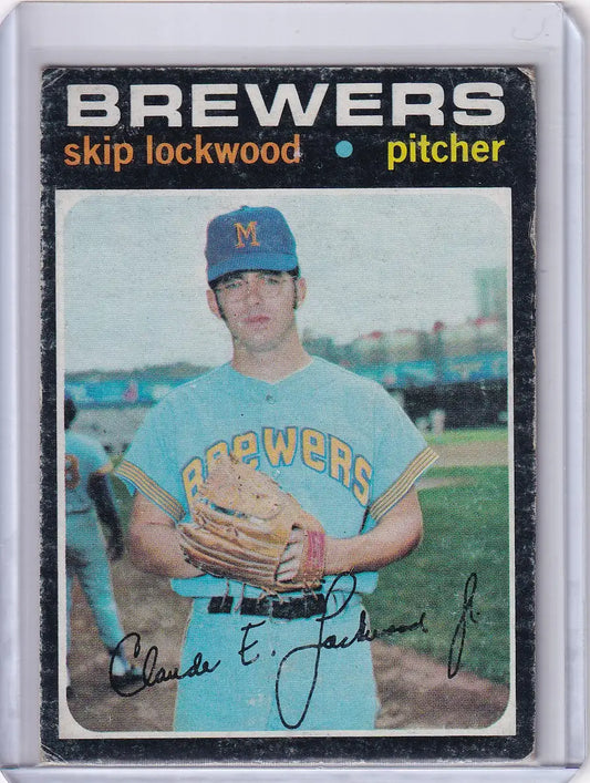 Vintage 1971 Topps Baseball card of Skip Lockwood in Milwaukee Brewers uniform