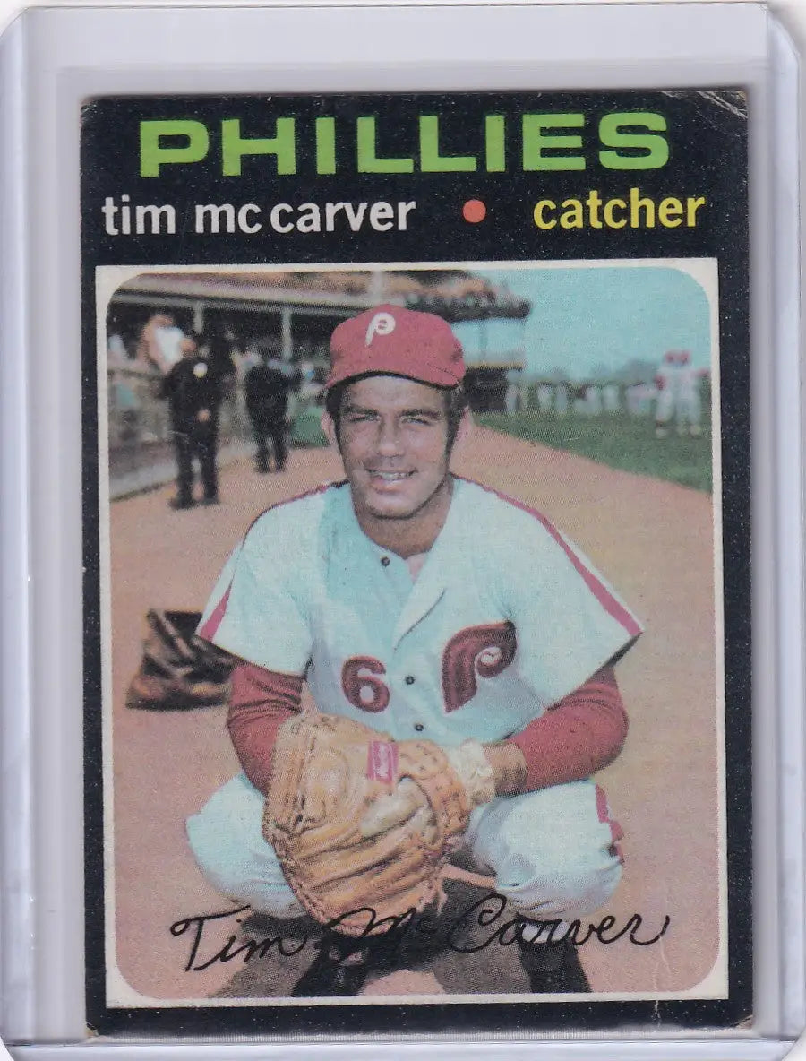 1971 Topps Baseball card of Tim McCarver as catcher for the Philadelphia Phillies