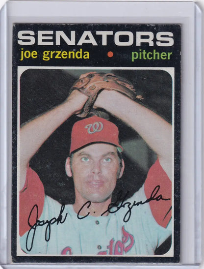 Topps Baseball card of Joe Grzenda in pitching stance for Washington Senators