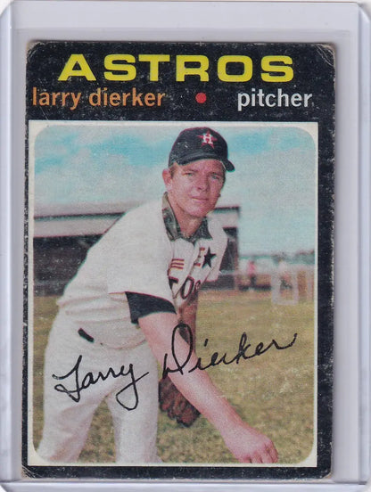 Vintage Topps Baseball card of Larry Dierker, Houston Astros pitcher in white uniform