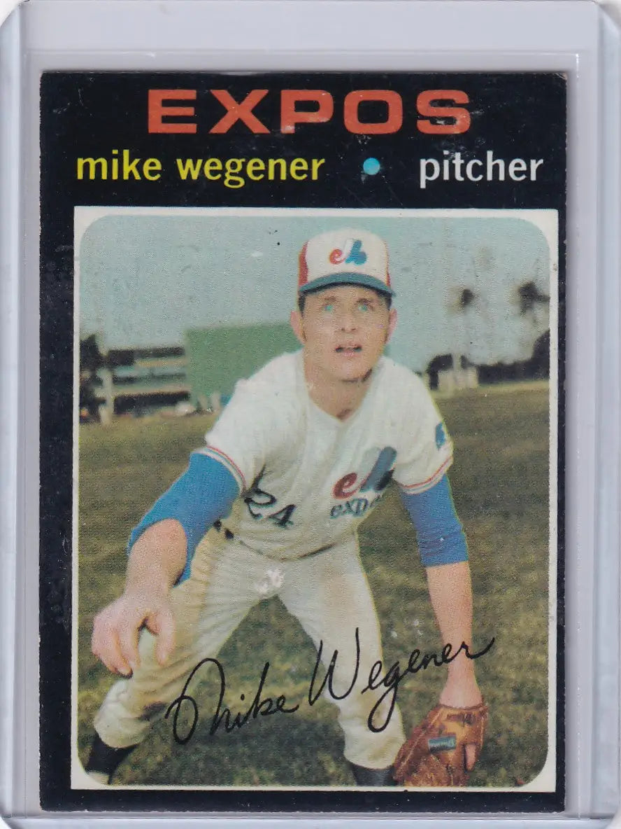 Vintage 1971 Topps Baseball card of Mike Wegener from the Montreal Expos