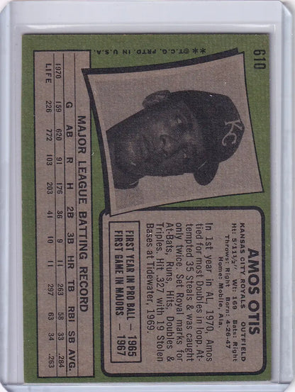 Vintage 1971 Topps Baseball card featuring Amos Otis of the Kansas City Royals