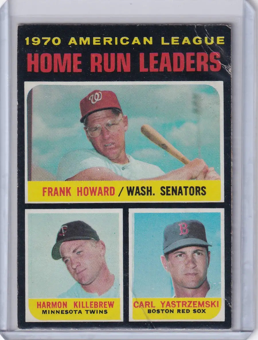 1971 Topps Baseball #65 AL 1970 HR Leaders card featuring Howard, Killebrew, Yastrzemski
