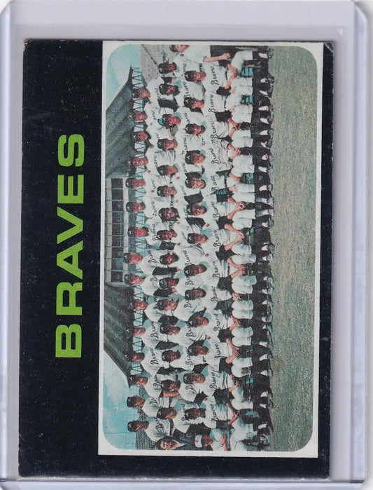 Vintage 1971 Topps Baseball card of the Atlanta Braves team in classic photo style