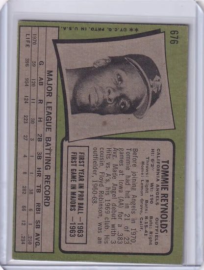 1971 Topps Baseball card of Tommie Reynolds from the California Angels in black and white