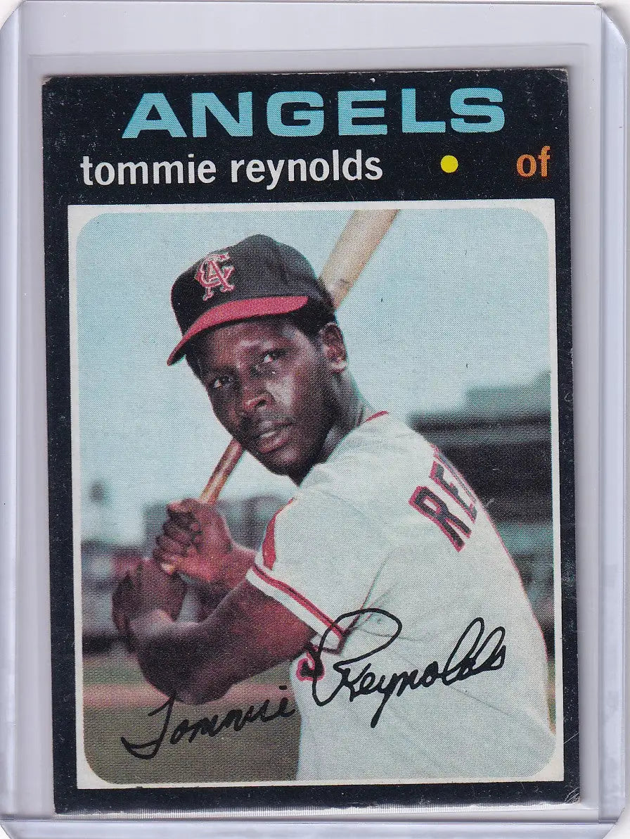 1971 Topps Baseball card of Tommie Reynolds in batting stance for California Angels