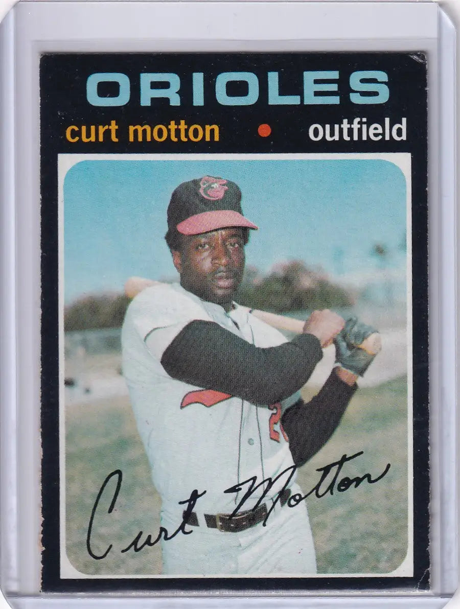 1971 Topps Baseball card of Curt Motton, Baltimore Orioles outfielder in batting stance