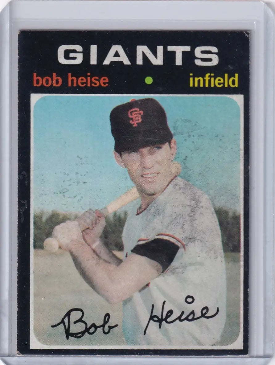 1971 Topps Baseball card of Bob Heise, San Francisco Giants infielder in batting stance