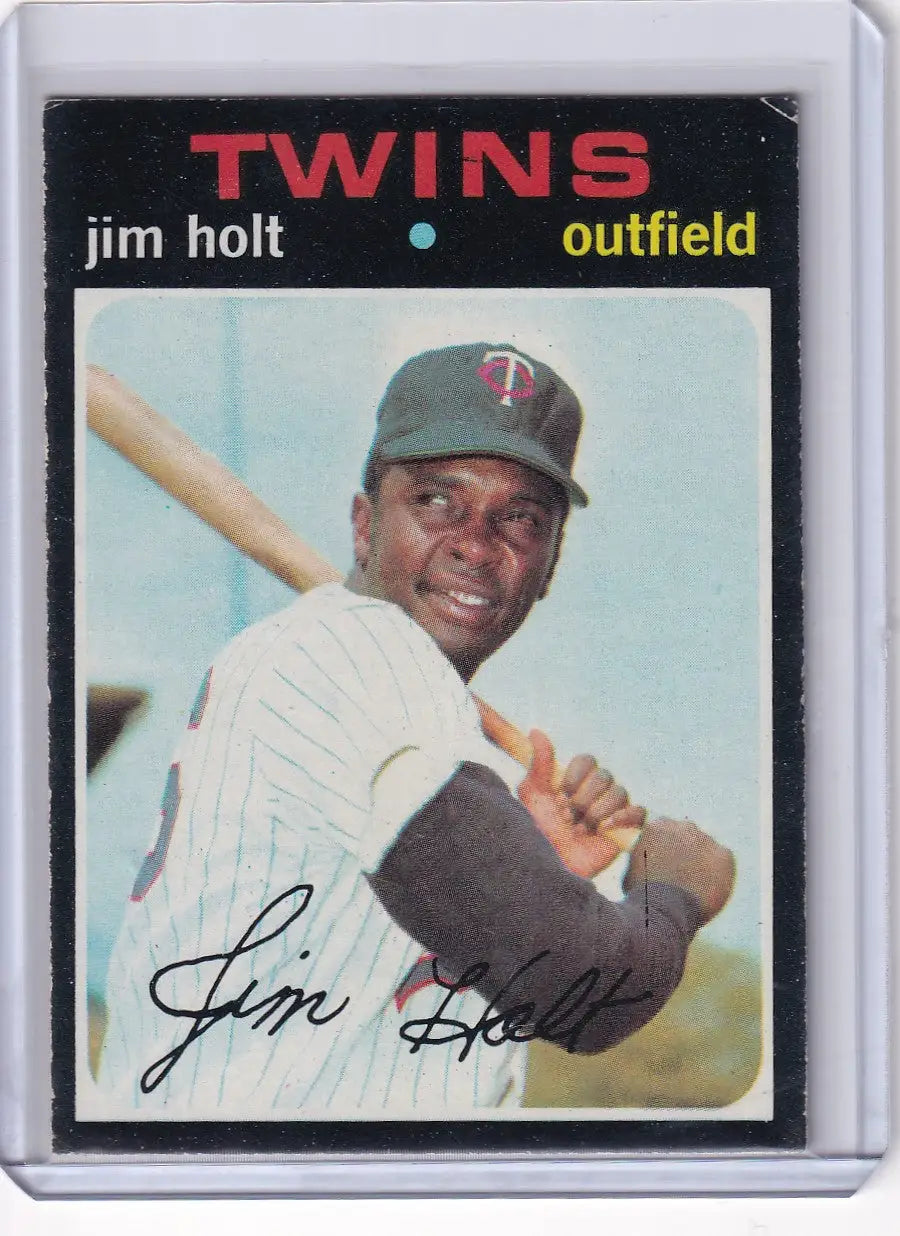 1971 Topps Baseball card of Jim Holt, Minnesota Twins outfielder with bat