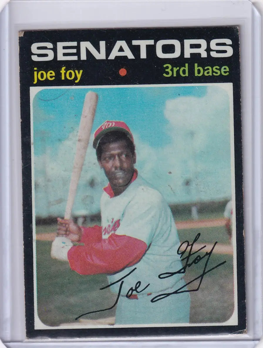 1971 Topps Baseball card of Joe Foy, Washington Senators third baseman with signature