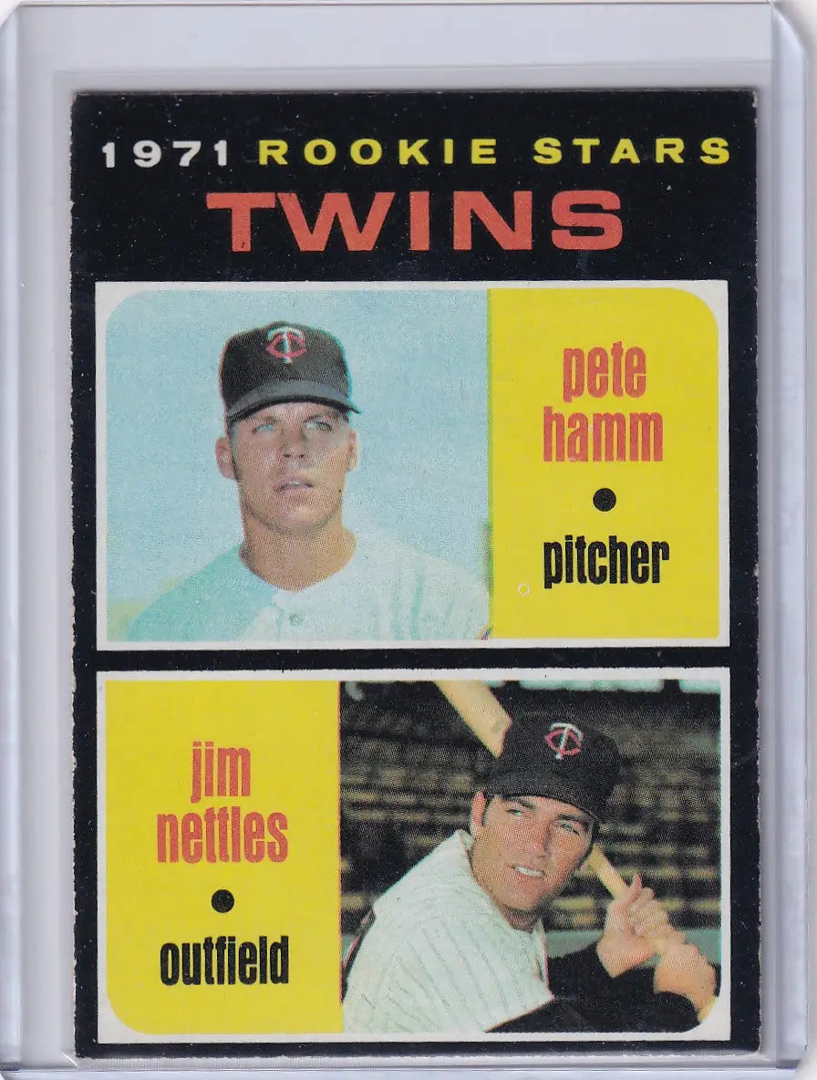 Vintage 1971 Topps Baseball card featuring Twins Rookies Pete Hamm and Jim Nettles RC