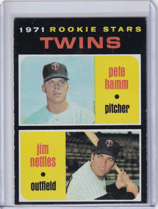 Vintage 1971 Topps Baseball card featuring Twins Rookies Pete Hamm and Jim Nettles RC