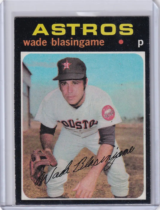 Topps Baseball card of Wade Blasingame, Houston Astros pitcher in white uniform