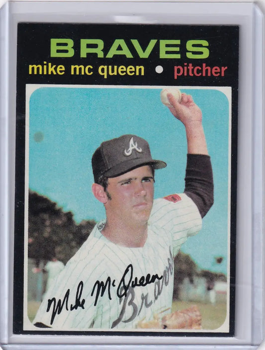 1971 Topps Baseball card of Mike McQueen pitching for the Atlanta Braves