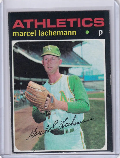 Baseball card of Marcel Lachemann, pitcher for Oakland Athletics, Topps Baseball 1971