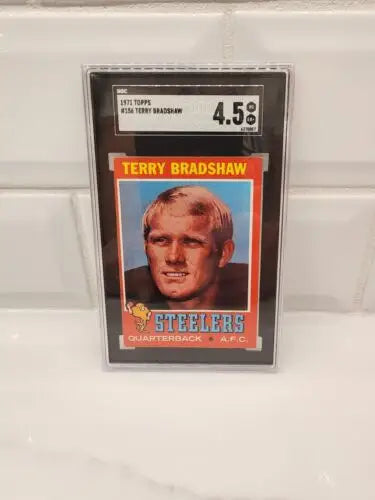 Graded Terry Bradshaw football trading card from 1971 Topps in SGC 4.5 condition