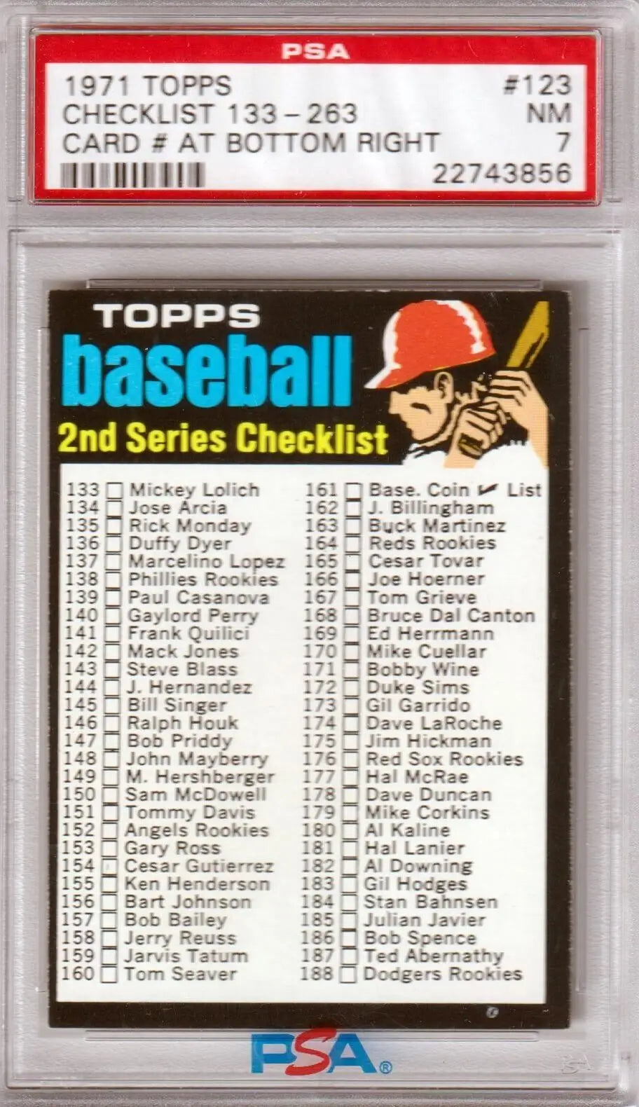 Columbia Hobby 1971 Topps Checklist card PSA 7 NM for Topps checklist collectors