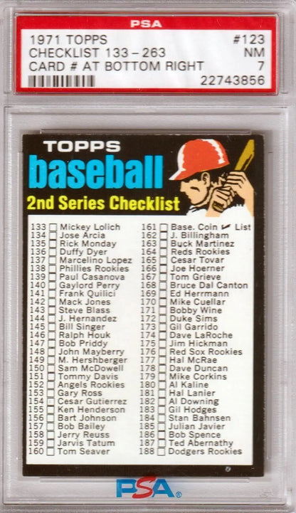 Columbia Hobby 1971 Topps Checklist card PSA 7 NM for Topps checklist collectors